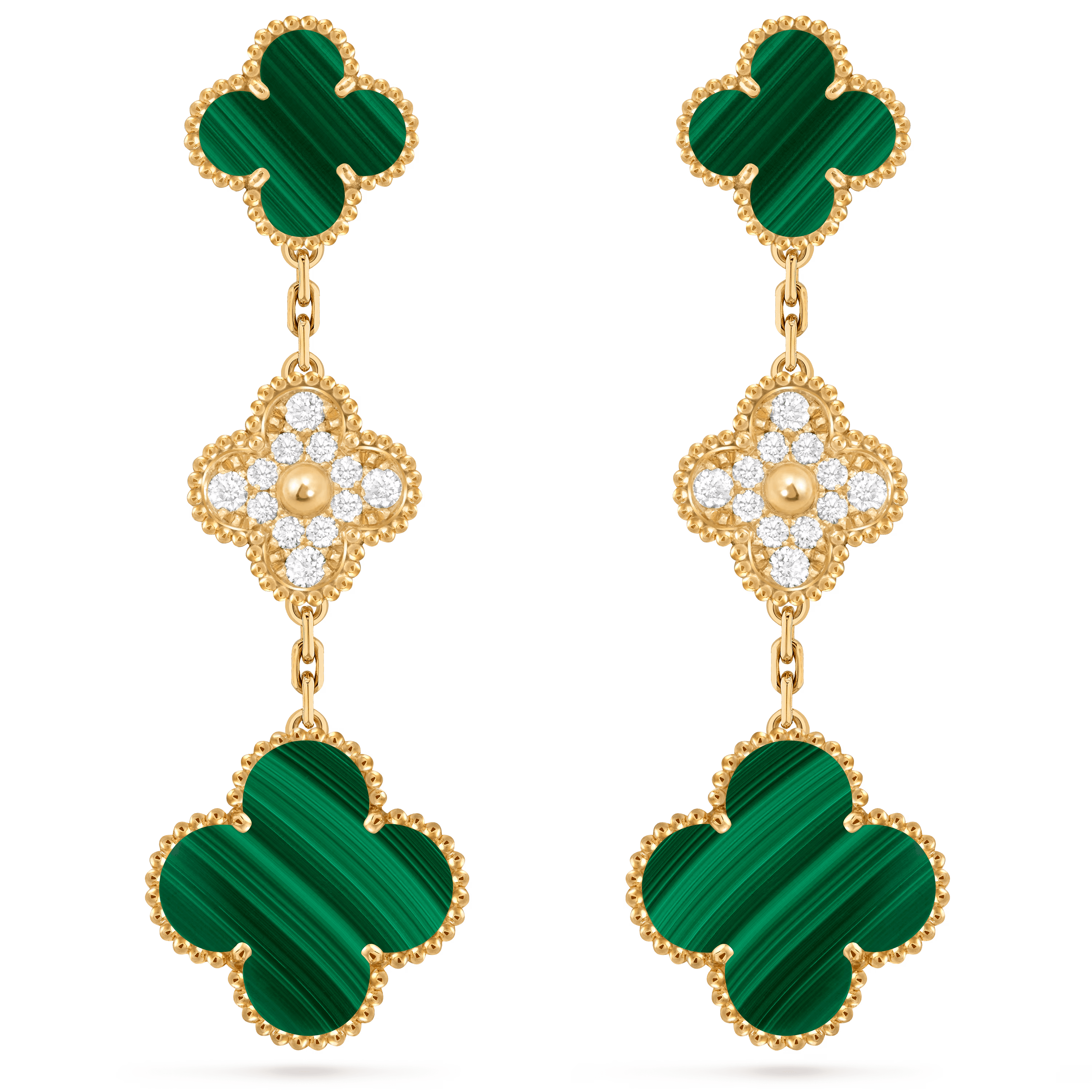 Van Cleef & Arpels. Сережки Magic Alhambra із жовтого золота з малахітом