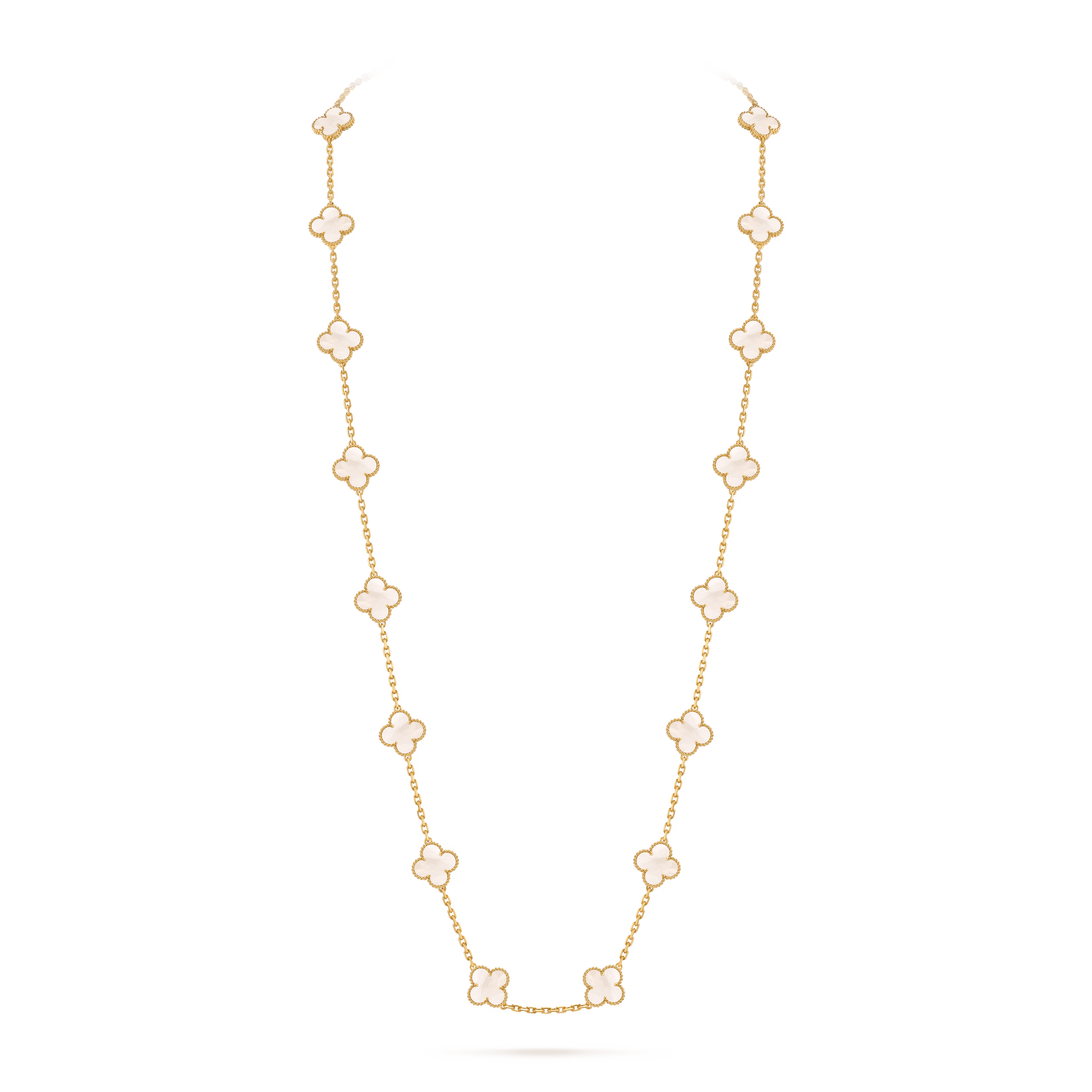 Van Cleef & Arpels. Довге кольє Vintage Alhambra із жовтого золота з білим перламутром