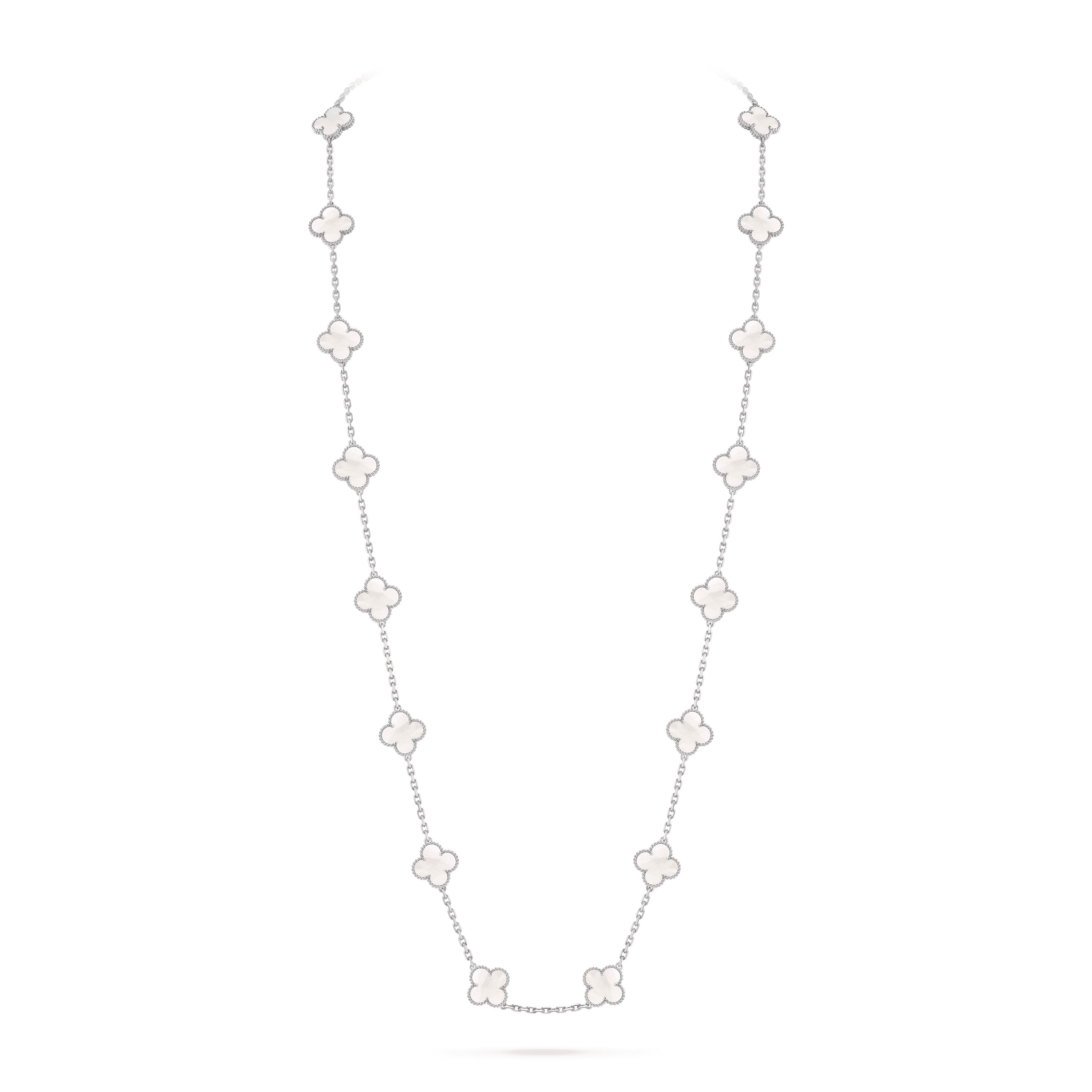 Van Cleef & Arpels.. Довге кольє Vintage Alhambra із білого золота з білим перламутром