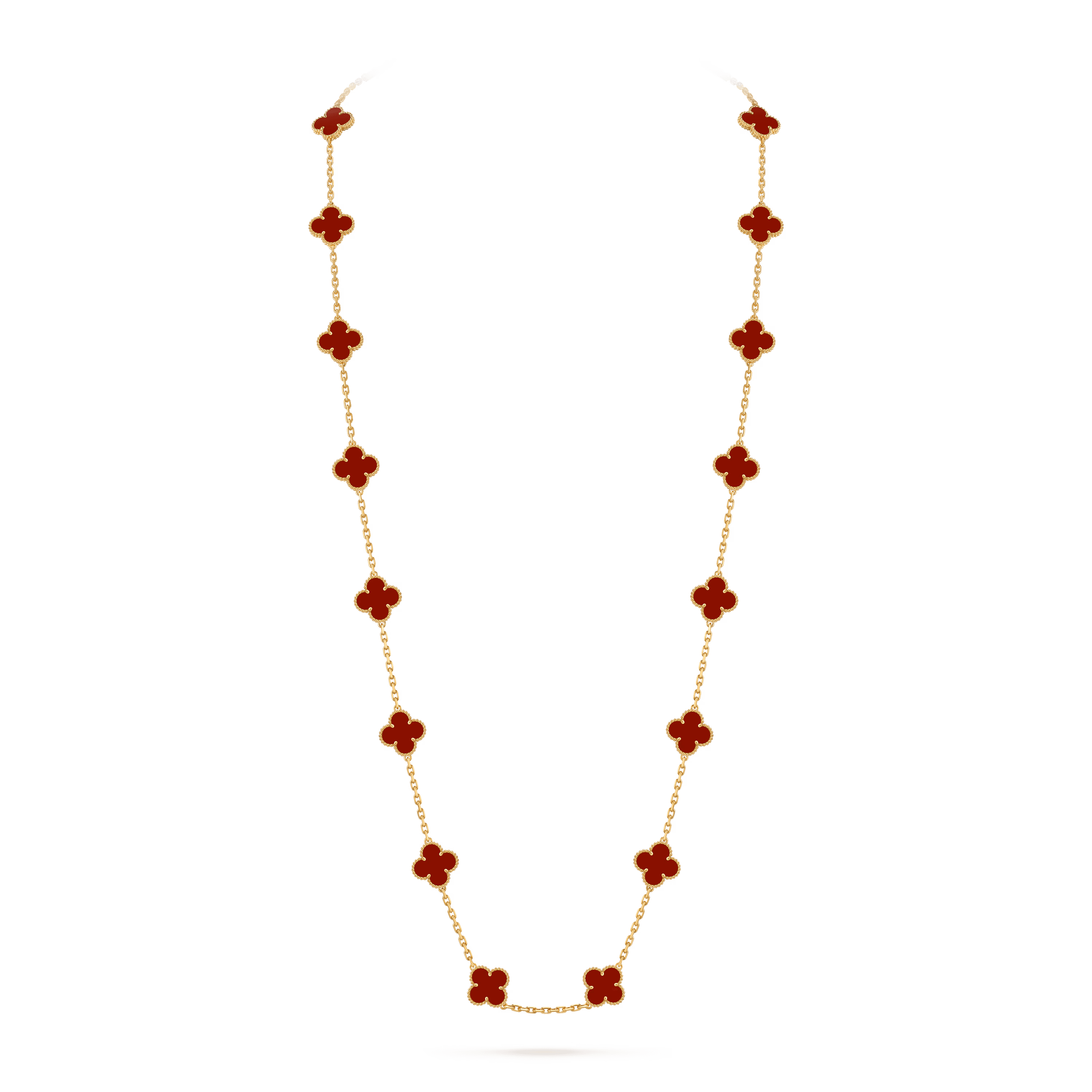 Van Cleef & Arpels. Довге кольє Vintage Alhambra з жовтого золота з корнеолом