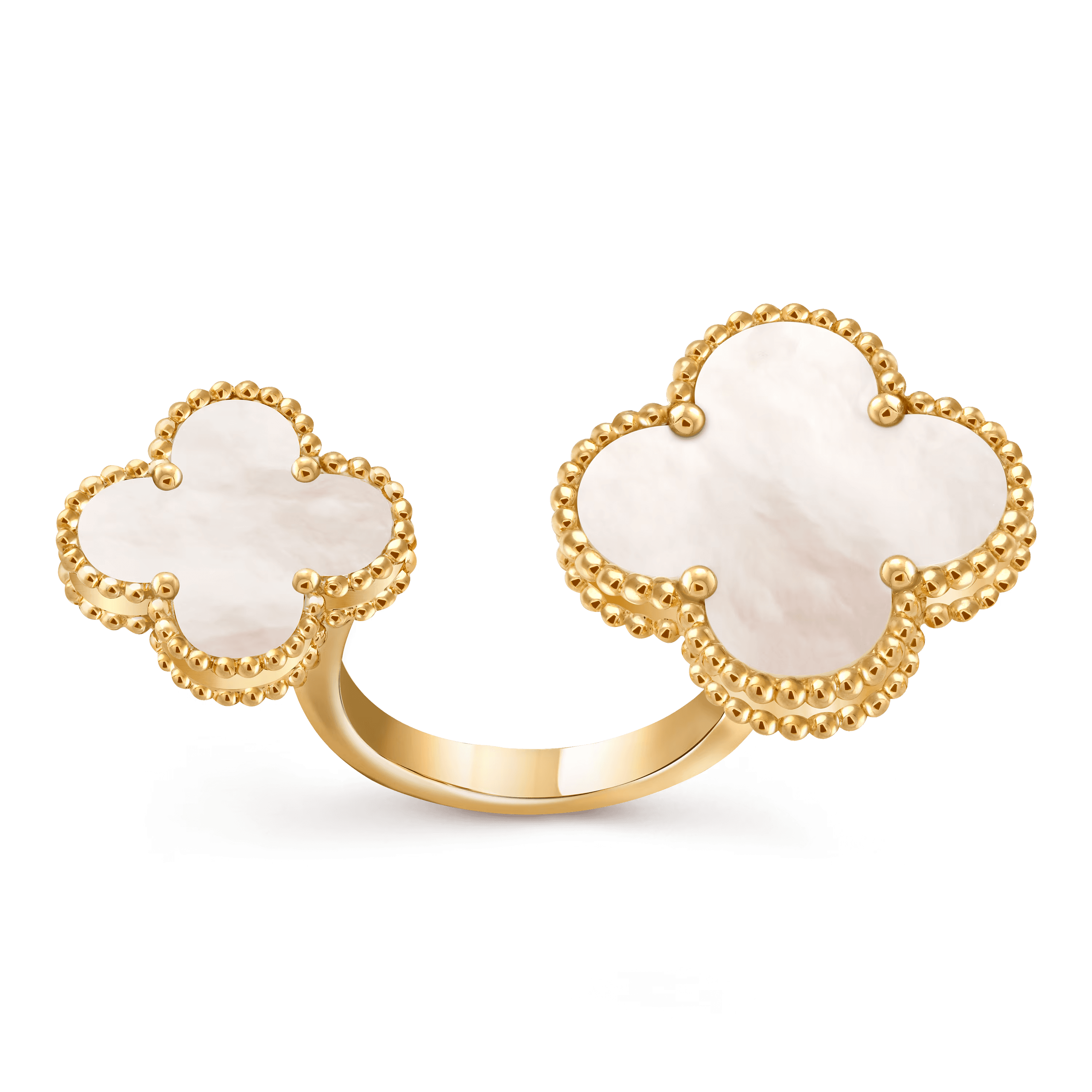 Van Cleef & Arpels. Каблучка на два пальця Magic Alhambra із жовтого золота з білим перламутром