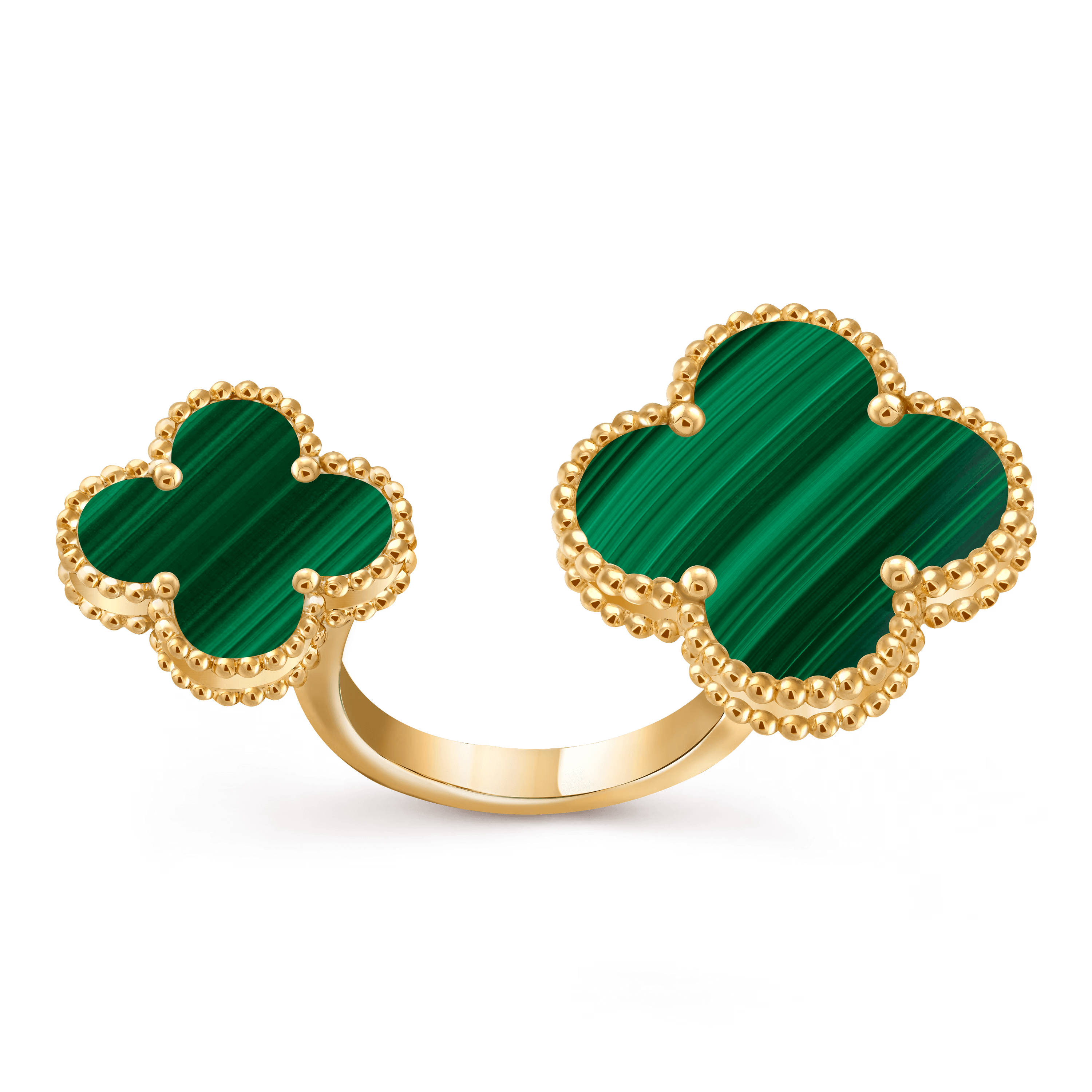 Van Cleef & Arpels. Каблучка на два пальця Magic Alhambra із жовтого золота з малахітом