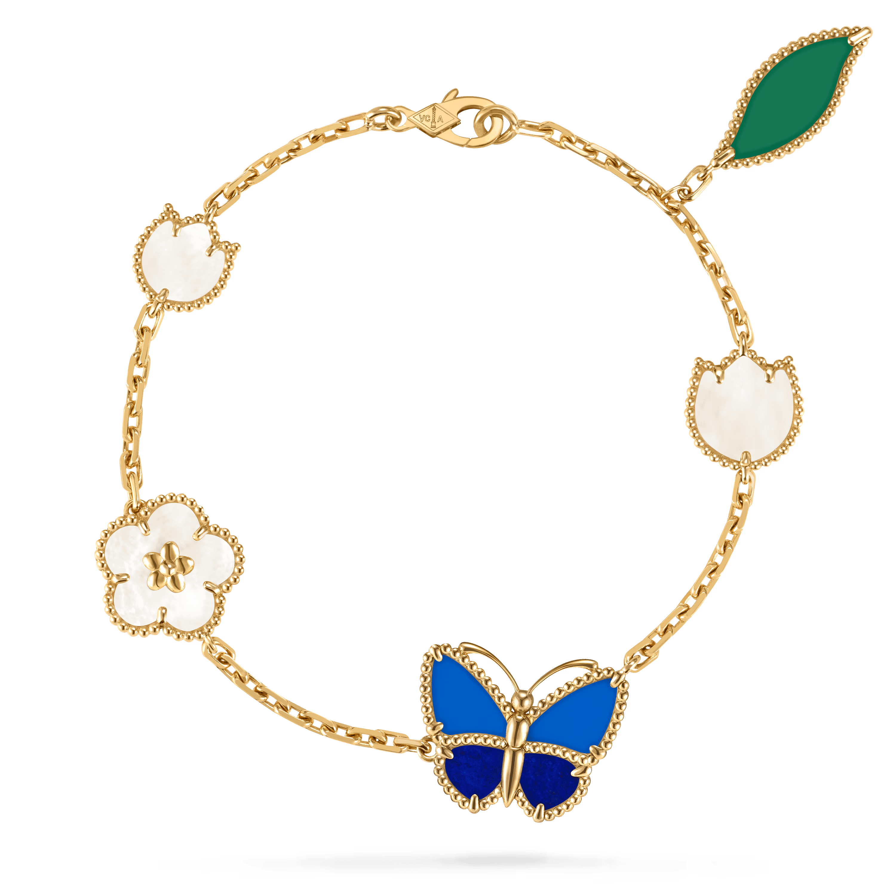 Van Cleef & Arpels. Браслет Lucky Spring Butterfly із жовтого золота з білим перламутром
