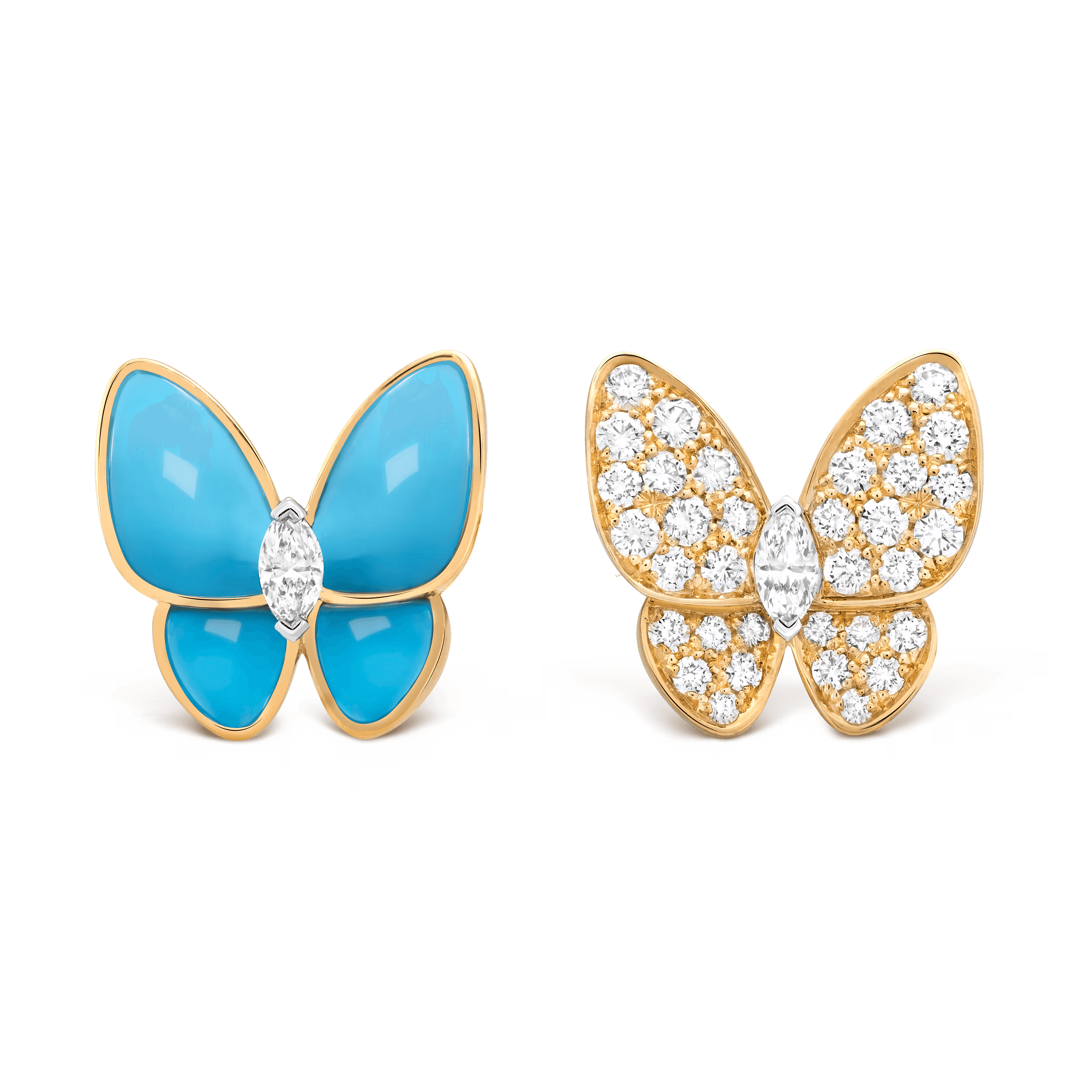 Van Cleef & Arpels. Сережки Two Butterfly із жовтого золота з бірюзою