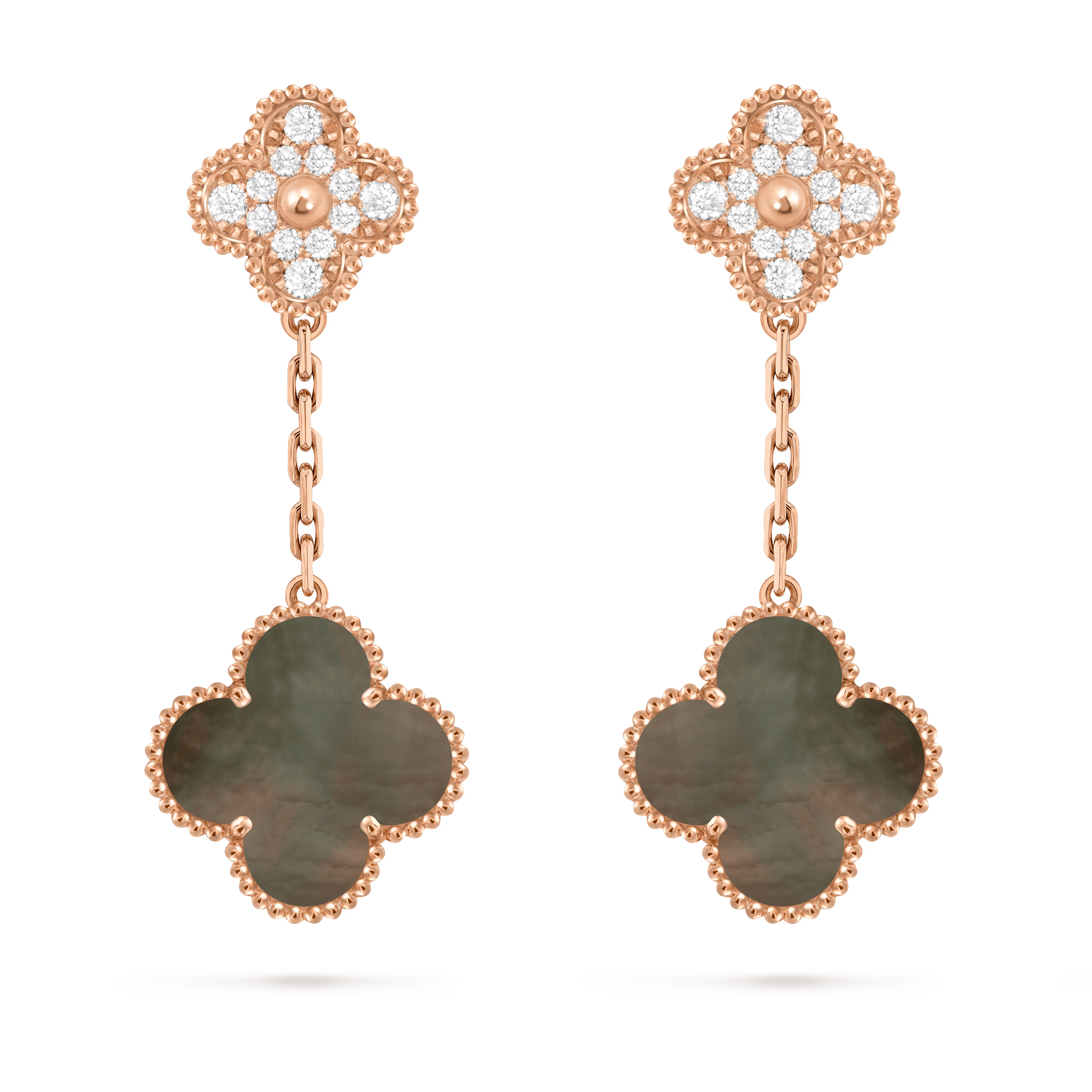 Van Cleef & Arpels. Сережки Magic Alhambra із рожевого золота з сірим перламутром