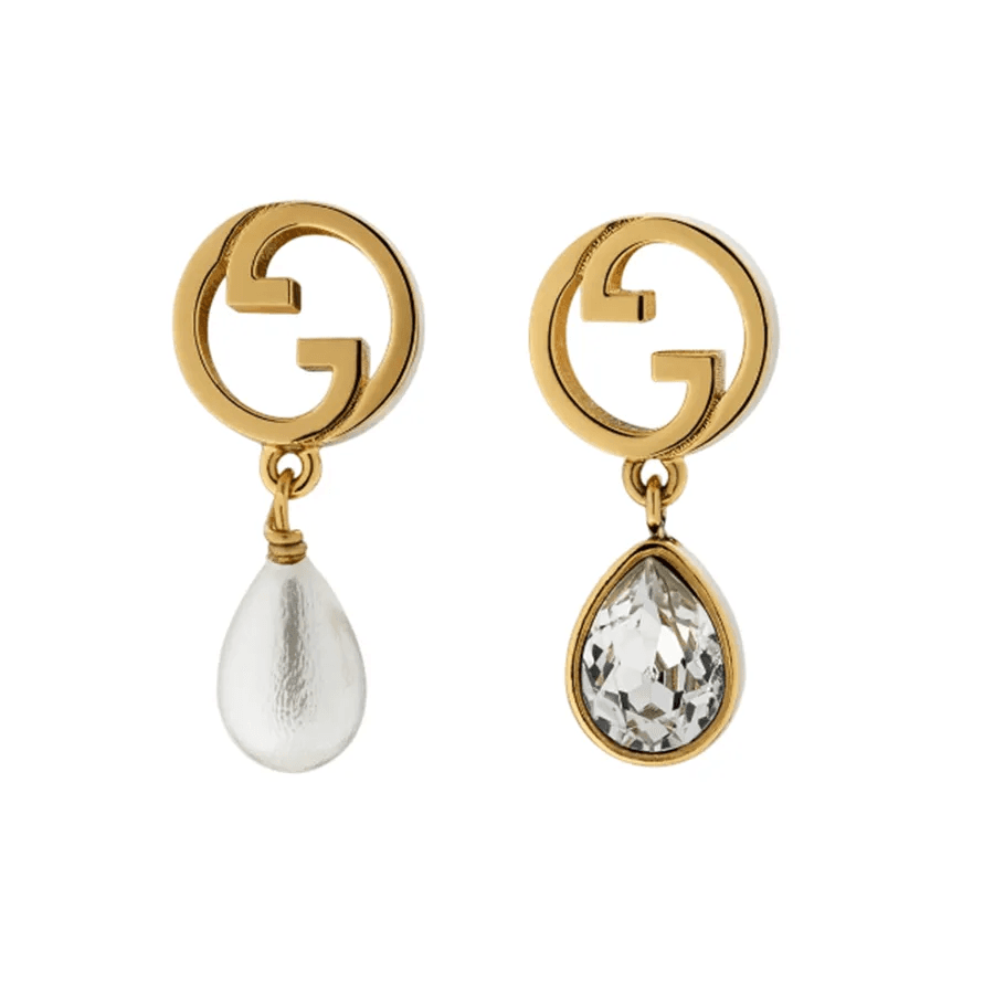 Gucci. Сережки Blondie Crystal Pearl, жовте золото