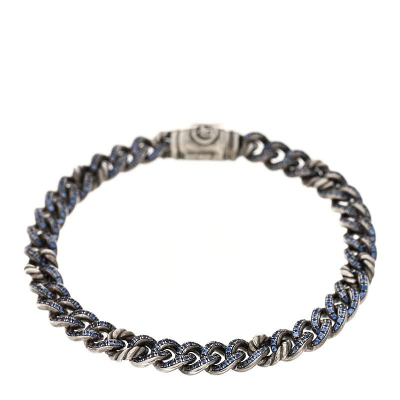 срібло 925 Blue сапфір Petite Pave Curb Link браслет