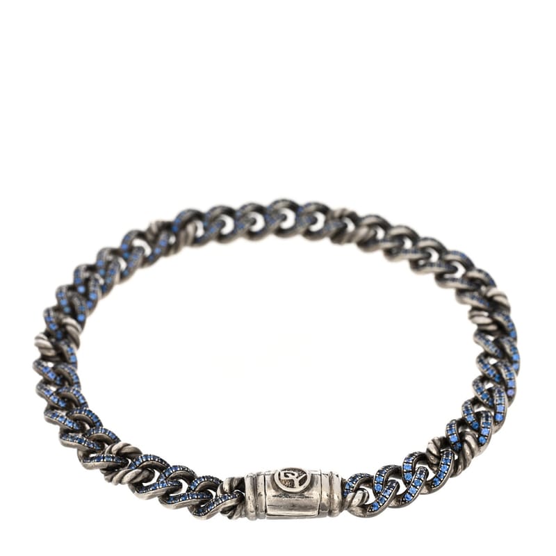 срібло 925 Blue сапфір Petite Pave Curb Link браслет