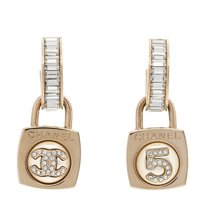 перлина Crystal Baguette No 5 Lock Drop сережки золото Pearly білий