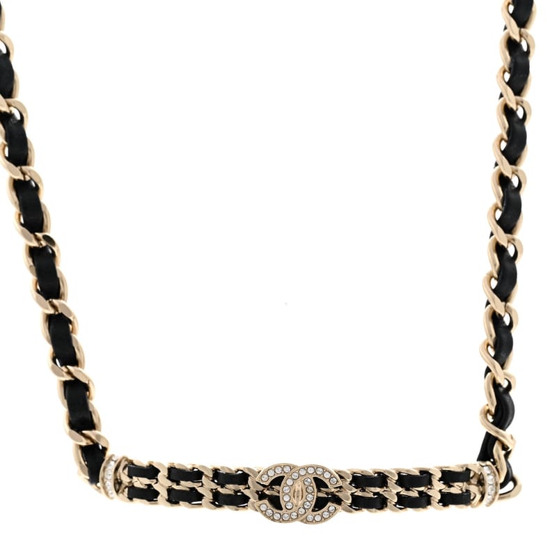 Metal Lambskin Crystal CC чокер кольє чорний золото