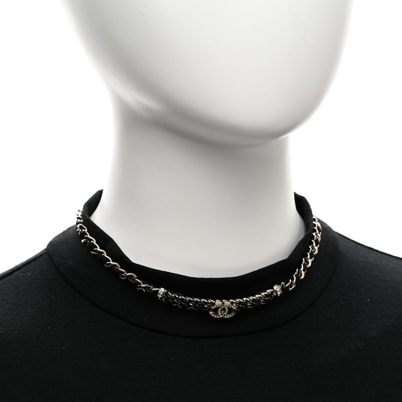 Metal Lambskin Crystal CC чокер кольє чорний золото