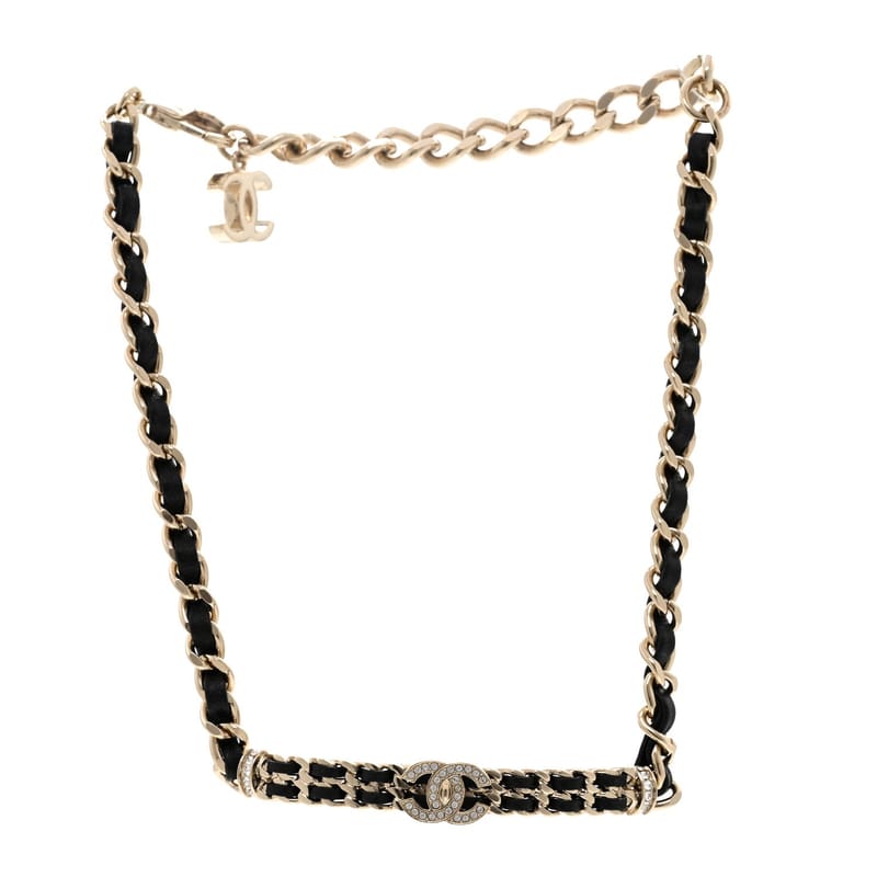 Metal Lambskin Crystal CC чокер кольє чорний золото