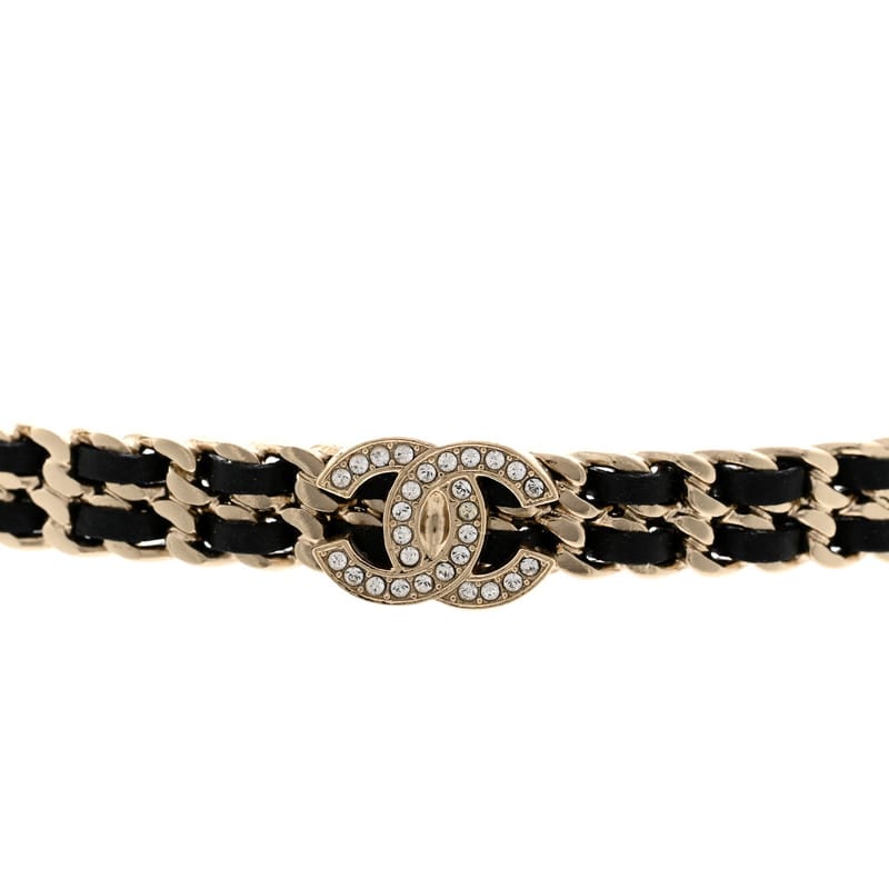 Metal Lambskin Crystal CC чокер кольє чорний золото
