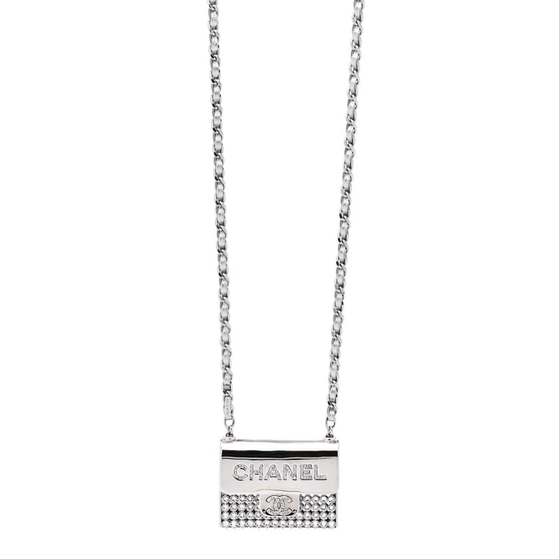 Metal Lambskin Strass Crystal Purse CC Long кольє срібло