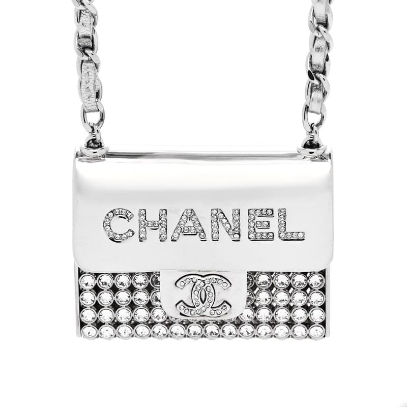 Metal Lambskin Strass Crystal Purse CC Long кольє срібло