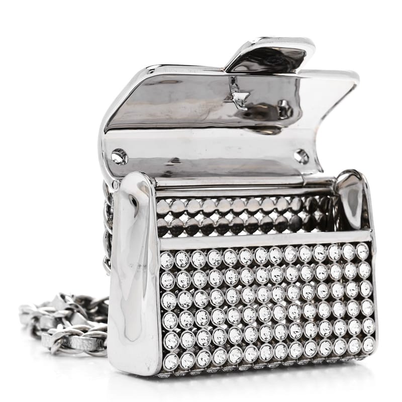Metal Lambskin Strass Crystal Purse CC Long кольє срібло