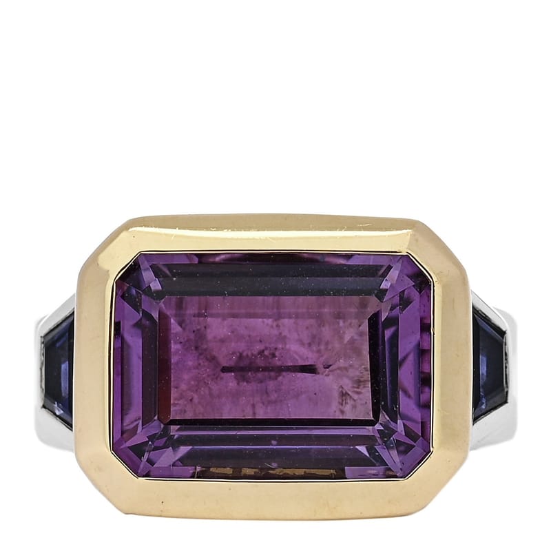 срібло 925 18K жовте золото Amethyst Iolite Three Stone Novella каблучка 52 6