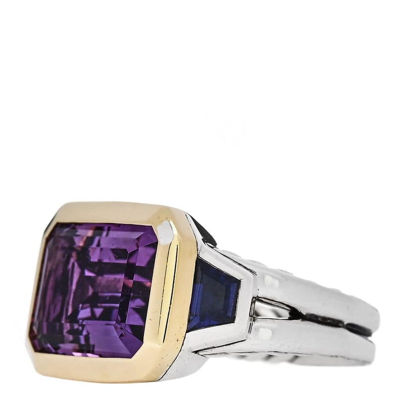 срібло 925 18K жовте золото Amethyst Iolite Three Stone Novella каблучка 52 6