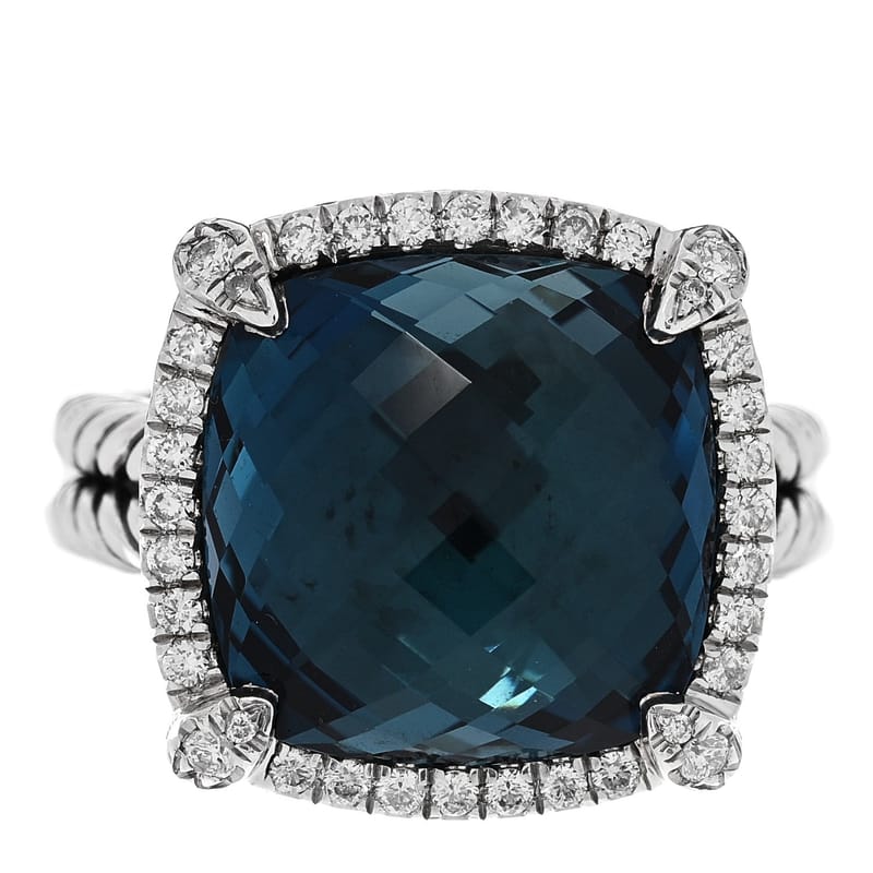 срібло 925 діамант Hampton Blue Topaz 14mm Chatelaine Pave Bezel каблучка 51 5.75