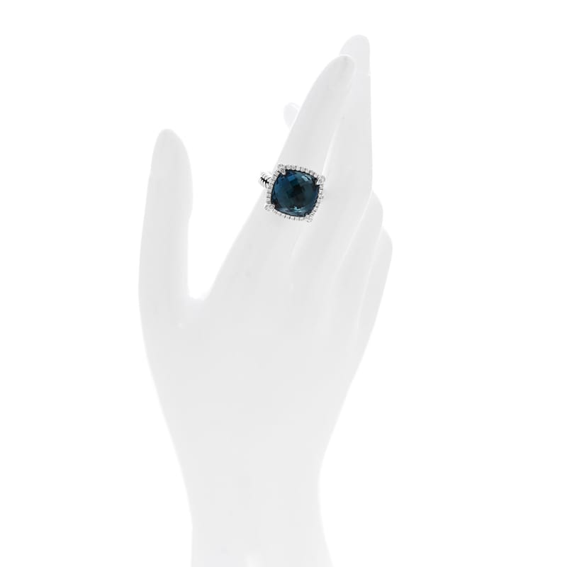 срібло 925 діамант Hampton Blue Topaz 14mm Chatelaine Pave Bezel каблучка 51 5.75
