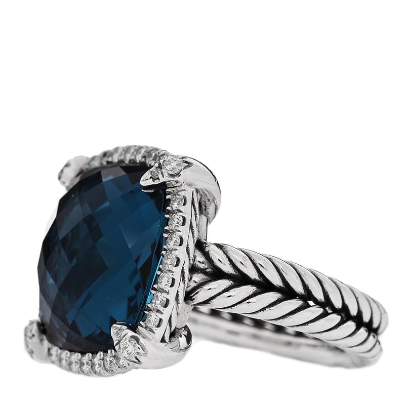 срібло 925 діамант Hampton Blue Topaz 14mm Chatelaine Pave Bezel каблучка 51 5.75