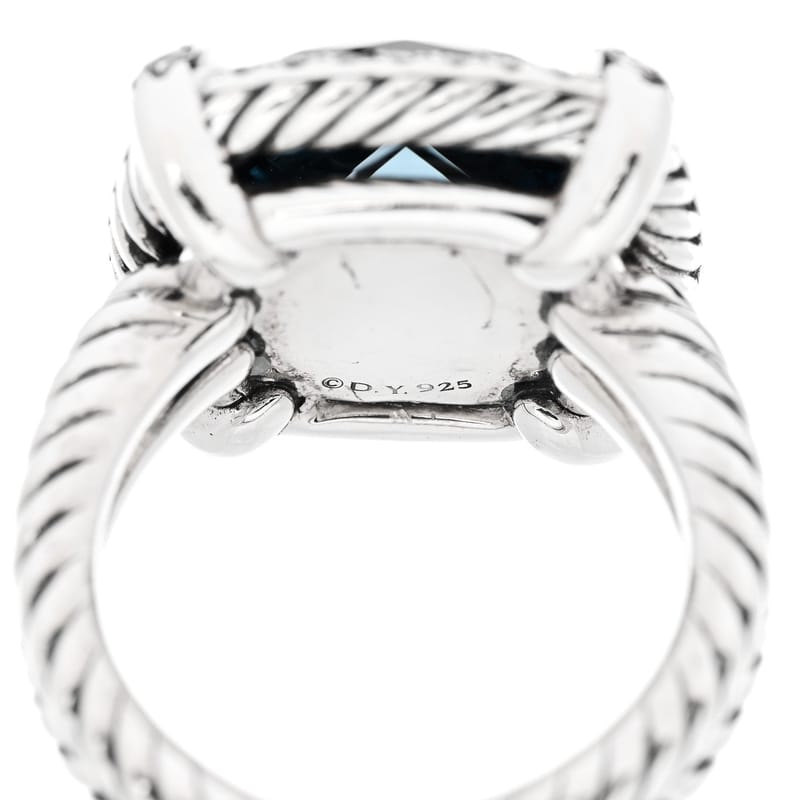 срібло 925 діамант Hampton Blue Topaz 14mm Chatelaine Pave Bezel каблучка 51 5.75