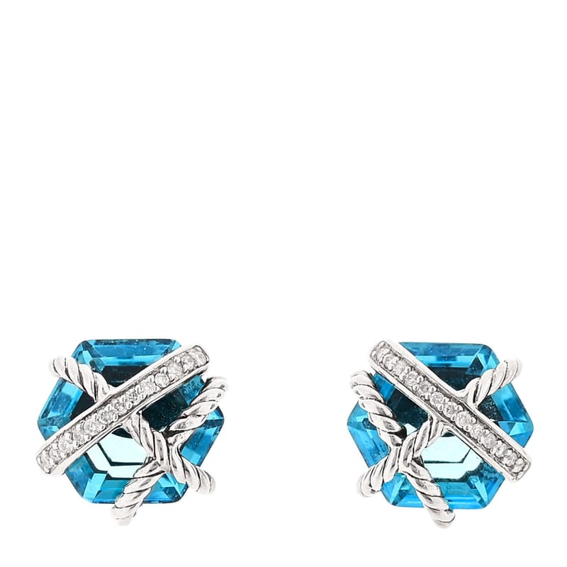 срібло 925 діамант Blue Topaz 10mm Cable Wrap сережки