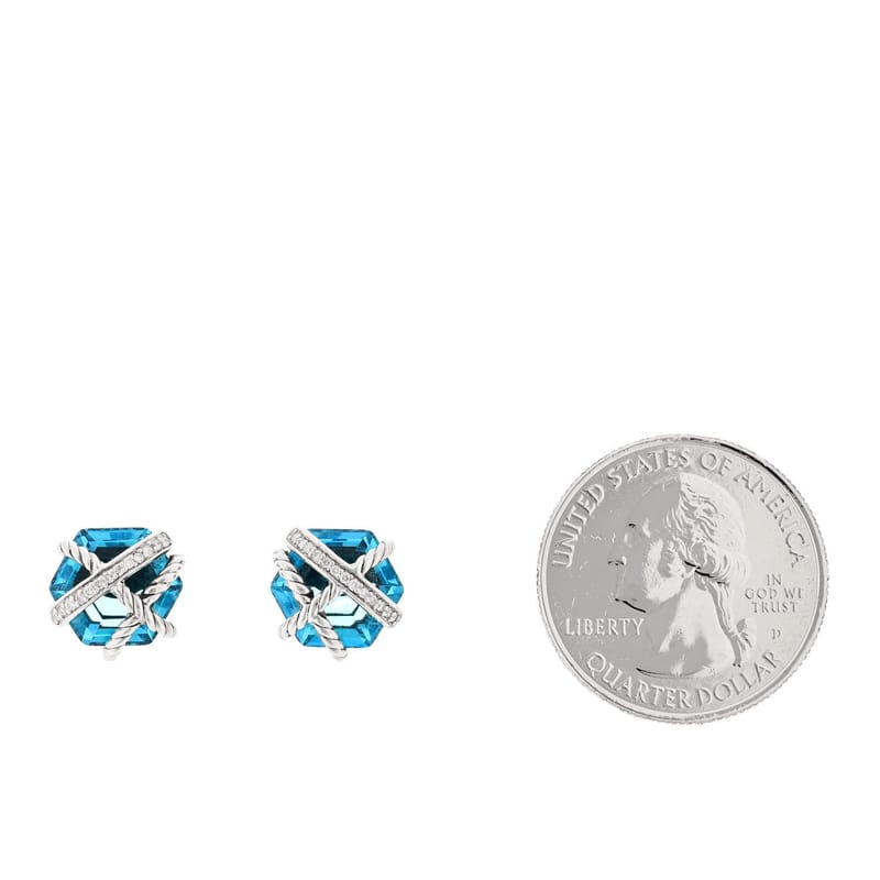 срібло 925 діамант Blue Topaz 10mm Cable Wrap сережки
