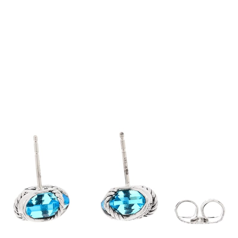 срібло 925 діамант Blue Topaz 10mm Cable Wrap сережки