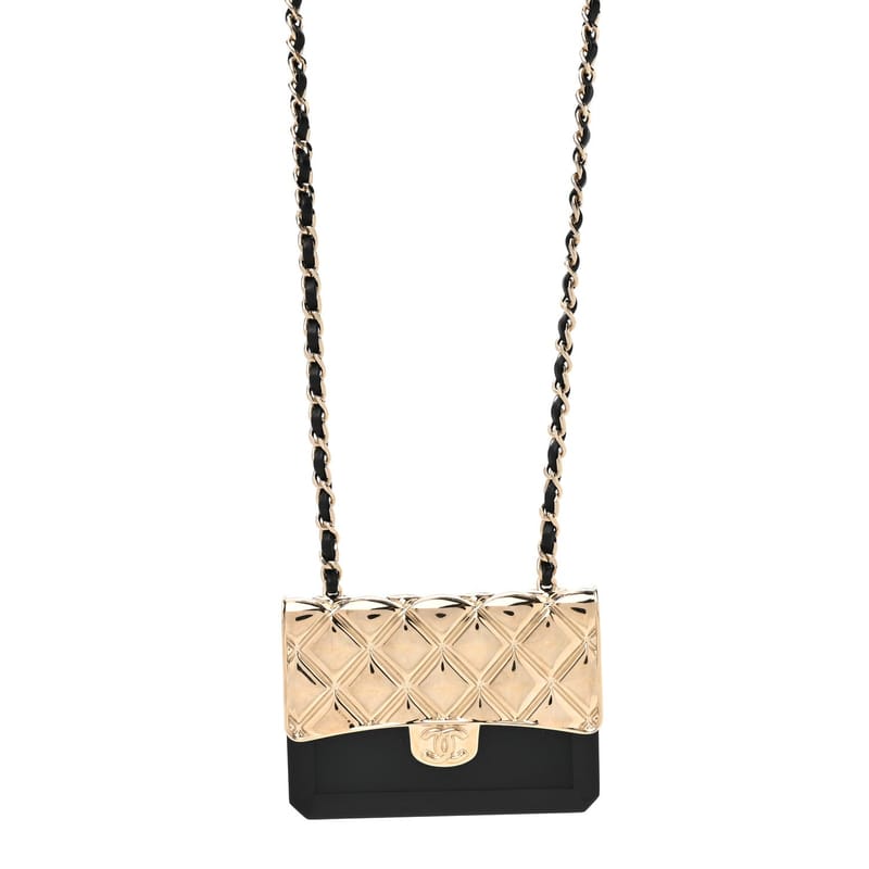 Metal Resin Lambskin Flap Bag Long кольє золото чорний