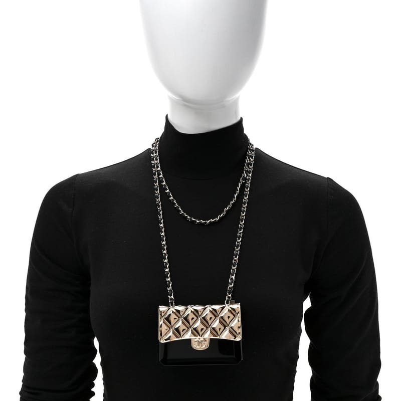 Metal Resin Lambskin Flap Bag Long кольє золото чорний