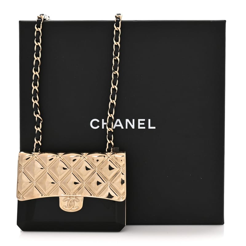 Metal Resin Lambskin Flap Bag Long кольє золото чорний
