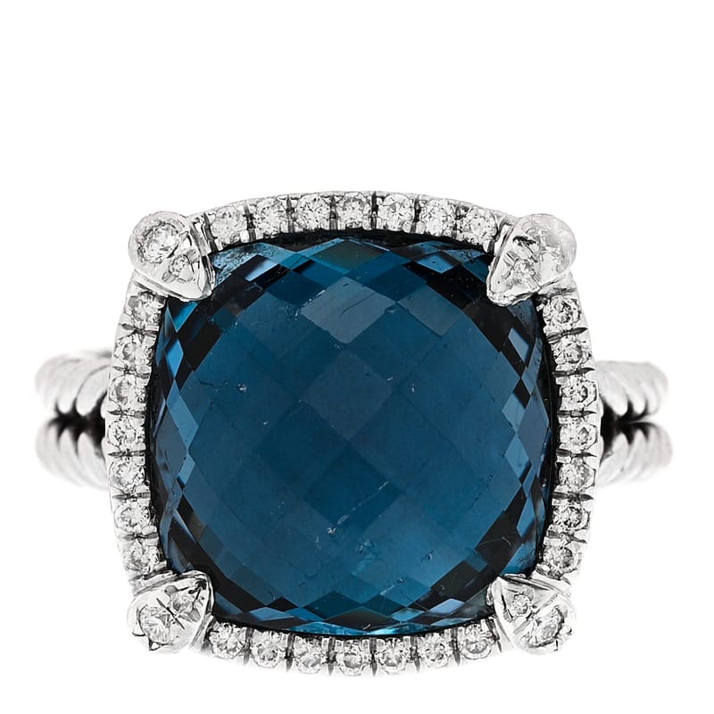 срібло 925 діамант Hampton Blue Topaz 14mm Chatelaine Pave Bezel каблучка 53 6.5
