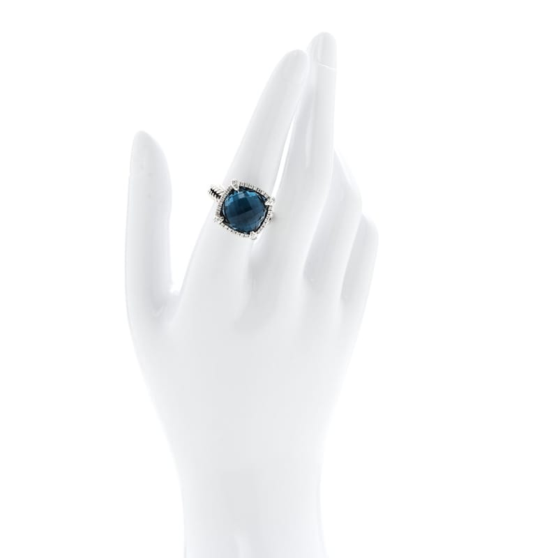 срібло 925 діамант Hampton Blue Topaz 14mm Chatelaine Pave Bezel каблучка 53 6.5