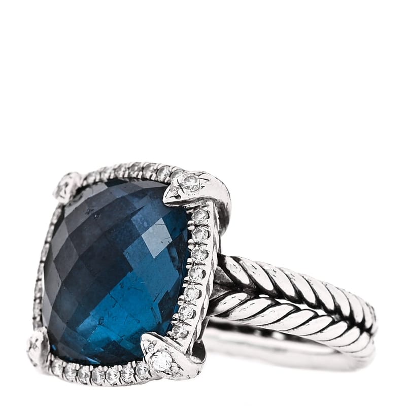 срібло 925 діамант Hampton Blue Topaz 14mm Chatelaine Pave Bezel каблучка 53 6.5