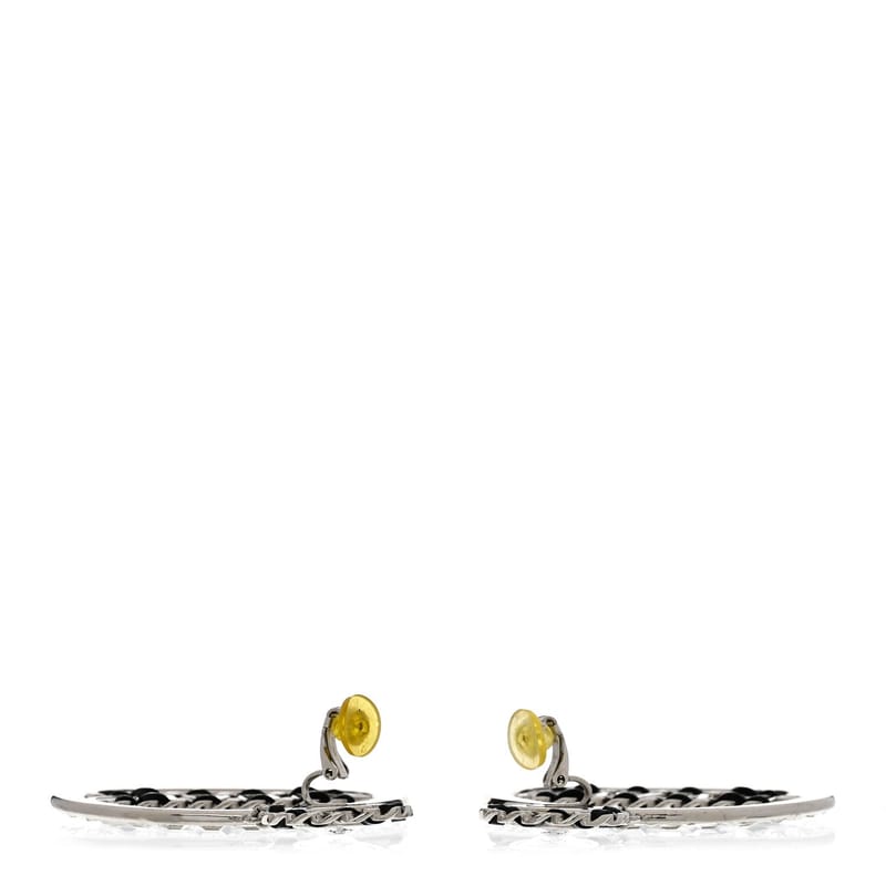 Crystal Lambskin ланцюг CC Hoop Clip On сережки чорний срібло