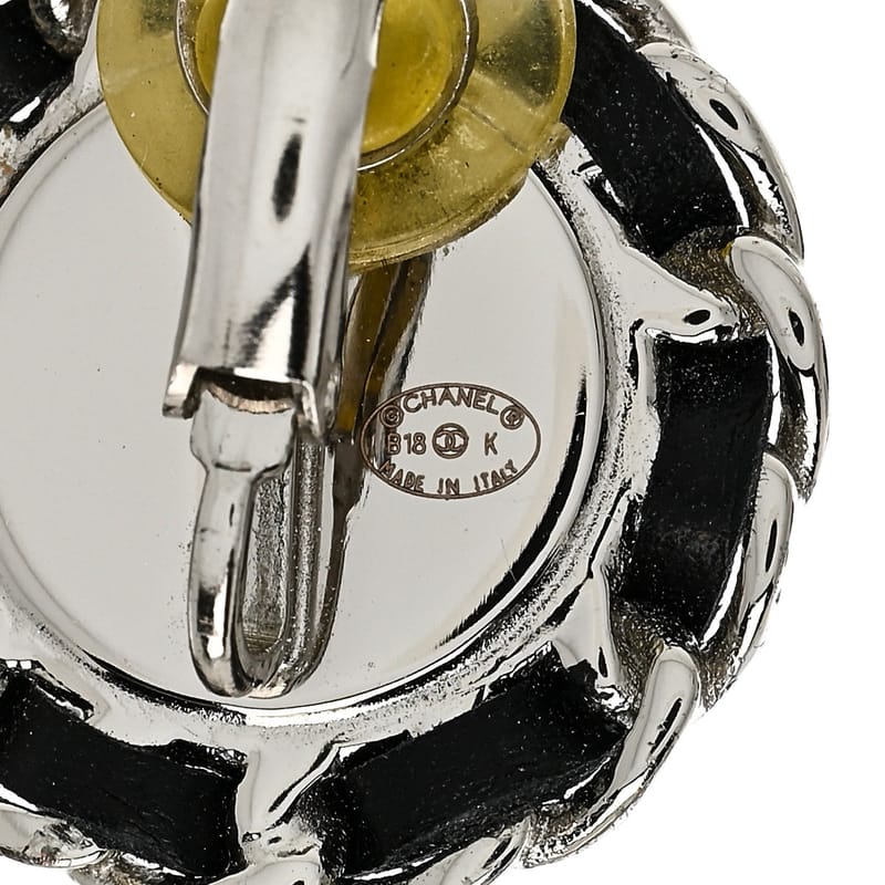 Crystal Lambskin ланцюг CC Hoop Clip On сережки чорний срібло