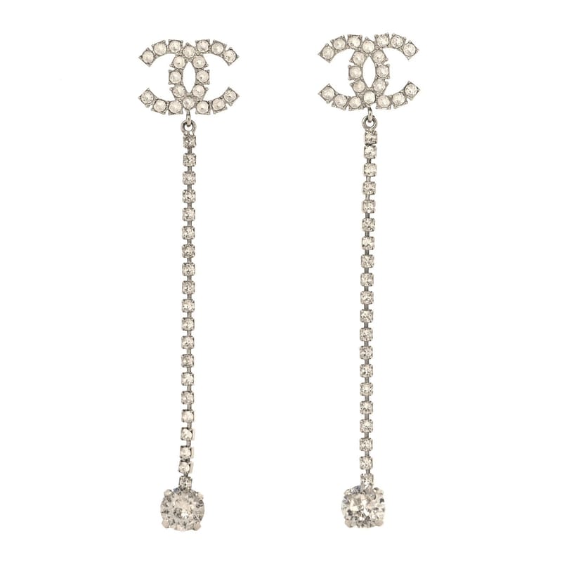 Metal Baguette Round Crystal CC Drop Long сережки срібло