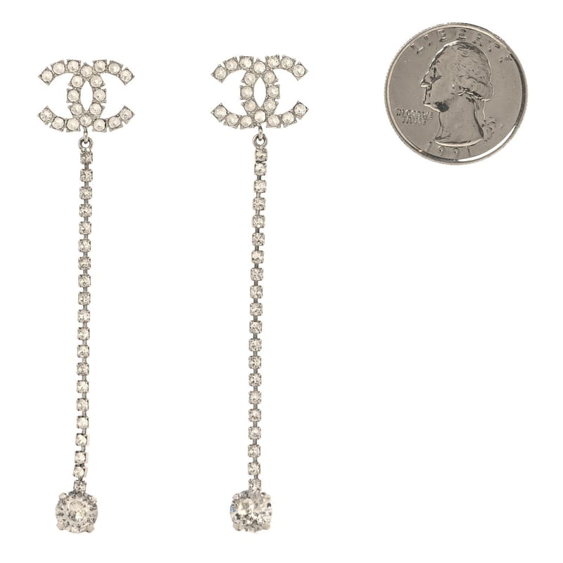 Metal Baguette Round Crystal CC Drop Long сережки срібло