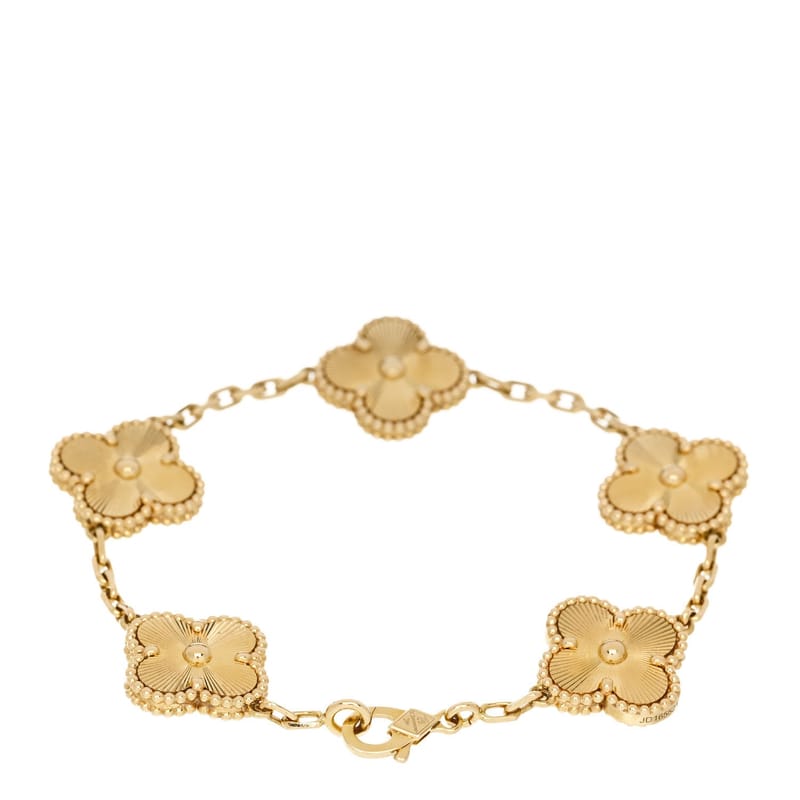 18K жовте золото 5 Motifs Guilloche Vintage Alhambra браслет