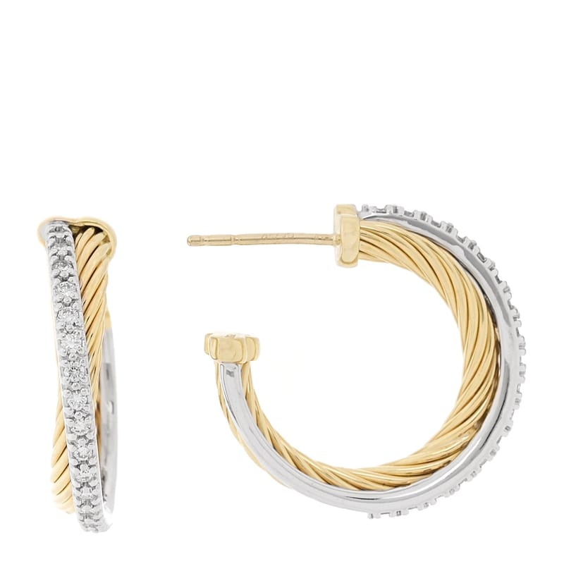 18K жовтий біле золото діамант 23mm Crossover Cable Hoop сережки
