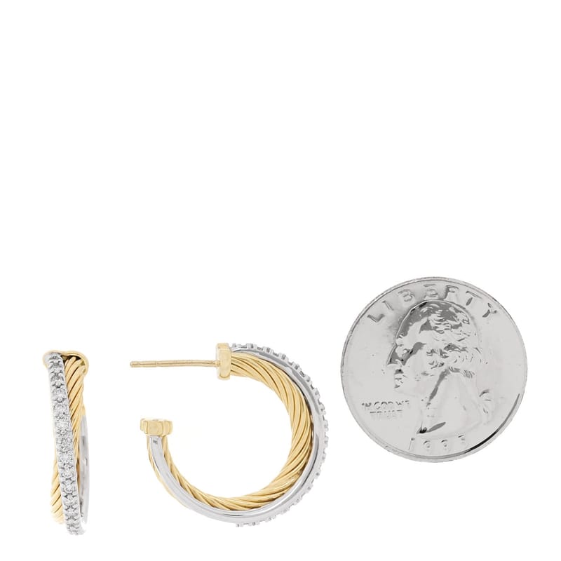 18K жовтий біле золото діамант 23mm Crossover Cable Hoop сережки
