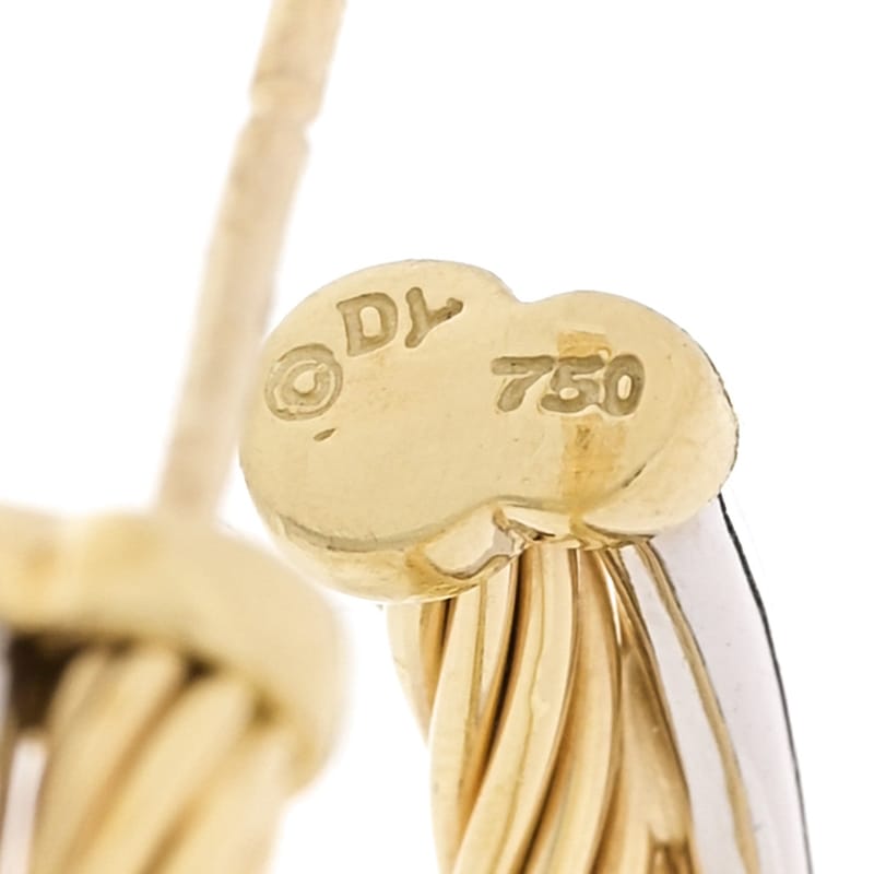 18K жовтий біле золото діамант 23mm Crossover Cable Hoop сережки