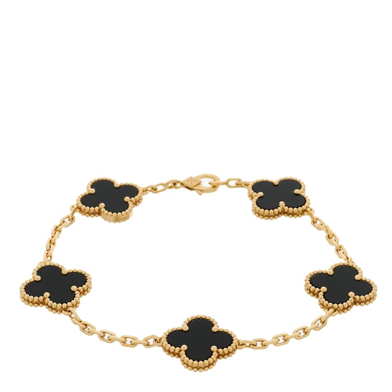 18K жовте золото чорний онікс 5 Motifs Vintage Alhambra браслет