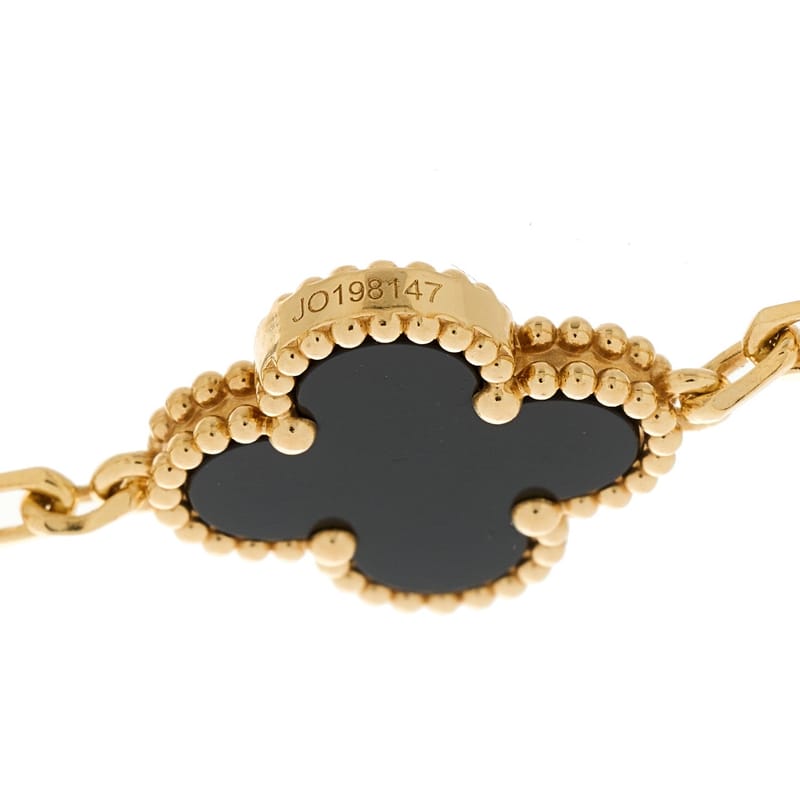 18K жовте золото чорний онікс 5 Motifs Vintage Alhambra браслет