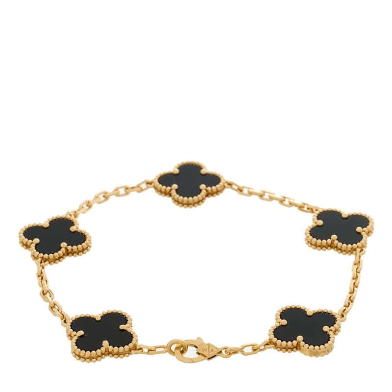 18K жовте золото чорний онікс 5 Motifs Vintage Alhambra браслет