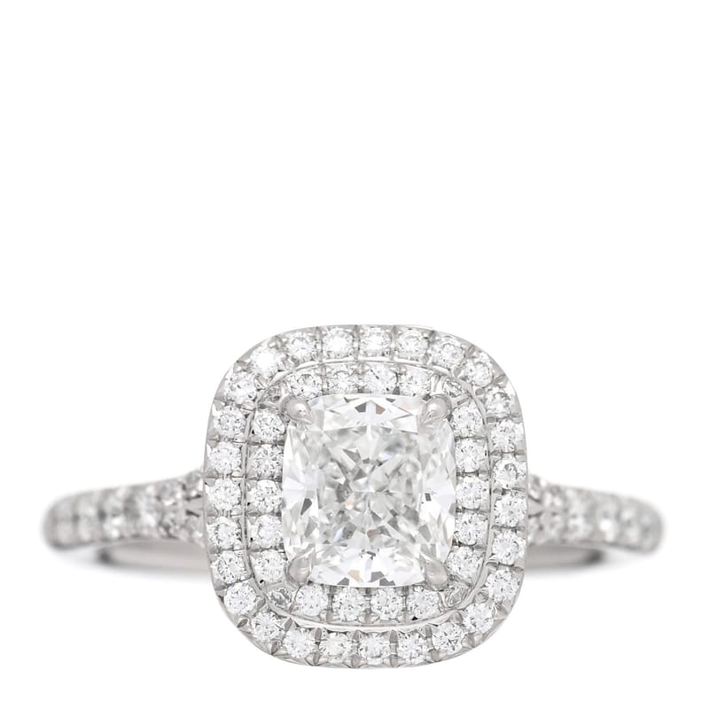 платина діамант 1.06ct Soleste Cushion Cut Double Halo Engagement каблучка 52 6