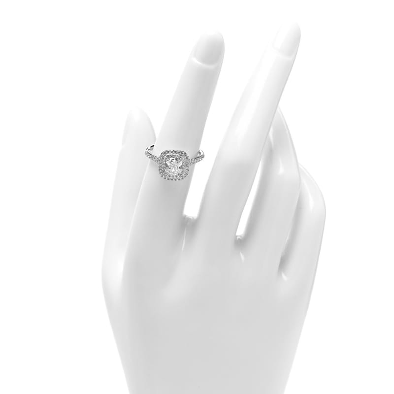 платина діамант 1.06ct Soleste Cushion Cut Double Halo Engagement каблучка 52 6