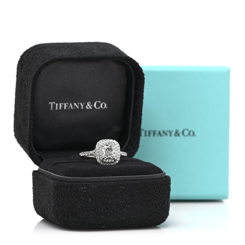 платина діамант 1.06ct Soleste Cushion Cut Double Halo Engagement каблучка 52 6