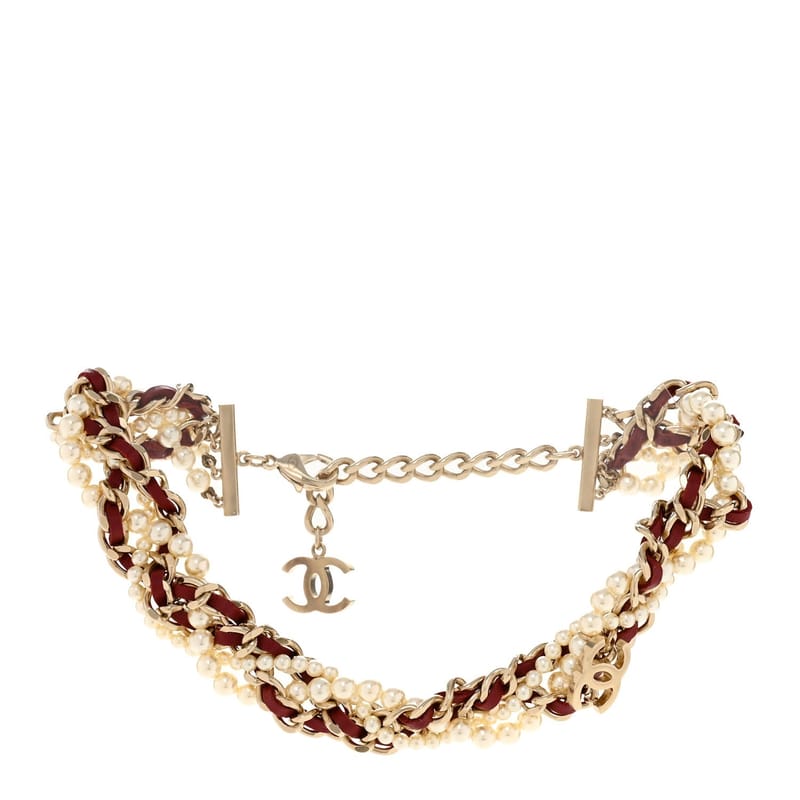 перлина Lambskin CC Multi Strand ланцюг чокер кольє Red